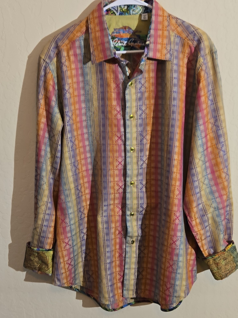 Robert Graham Multicolor Striped Button-Down Shirt with Yellow & Pink Accents